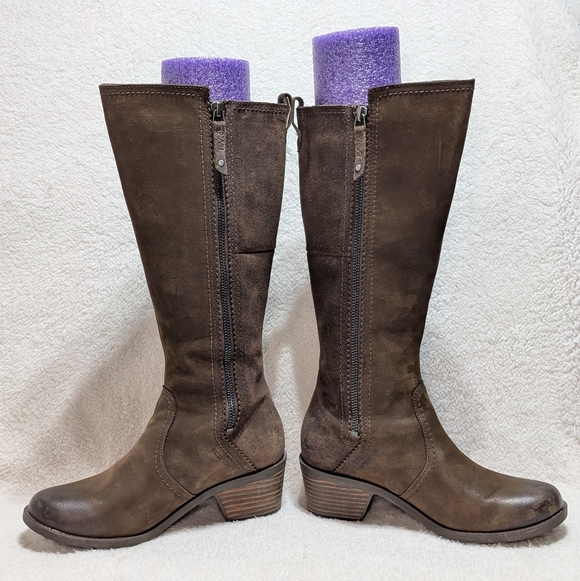 Teva Anaya Women's Sz 7 Waterproof Brown Leather Suede Tall Boots Block Heel - Picture 2 of 12